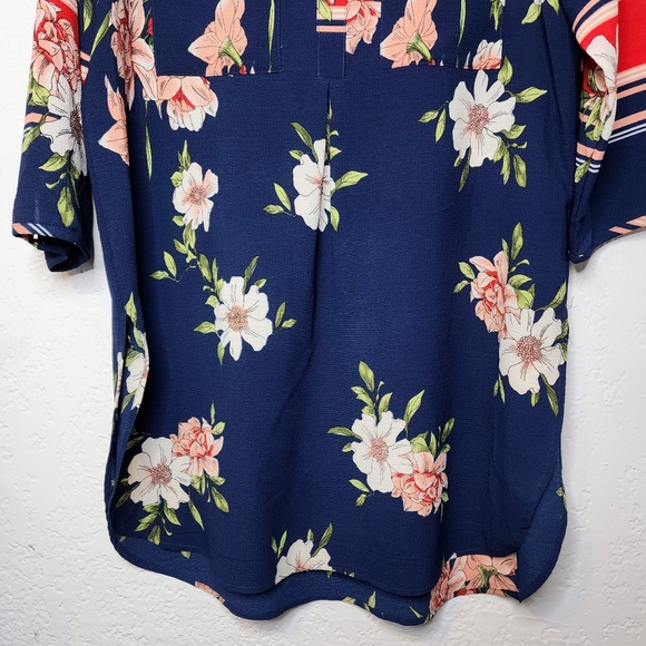 Anthropologie Floral Navy and Red Tunic - Picture 2 of 13